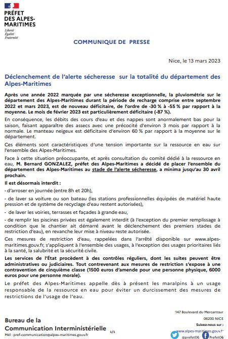 Communique secheresse